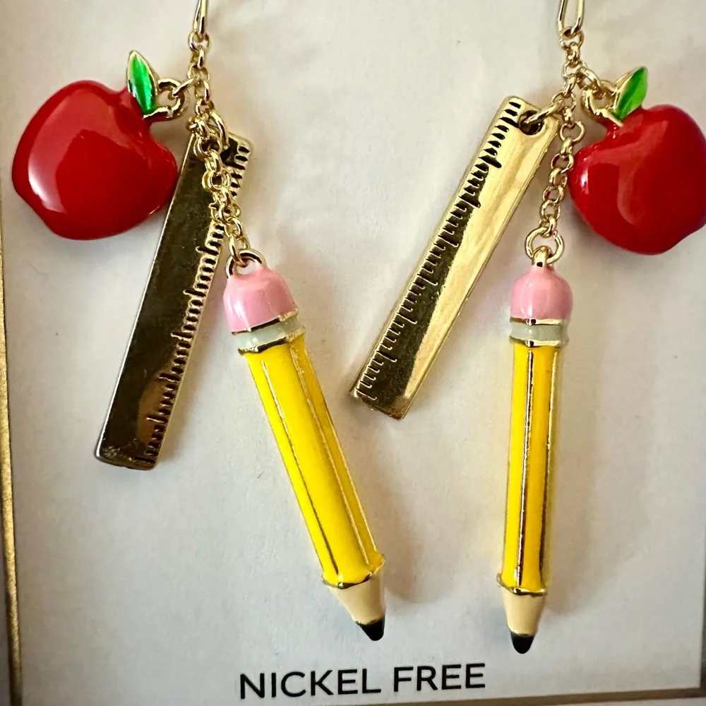 True to Form School Themed Apple and Pencil Dangling Earrings New $30 MSRP